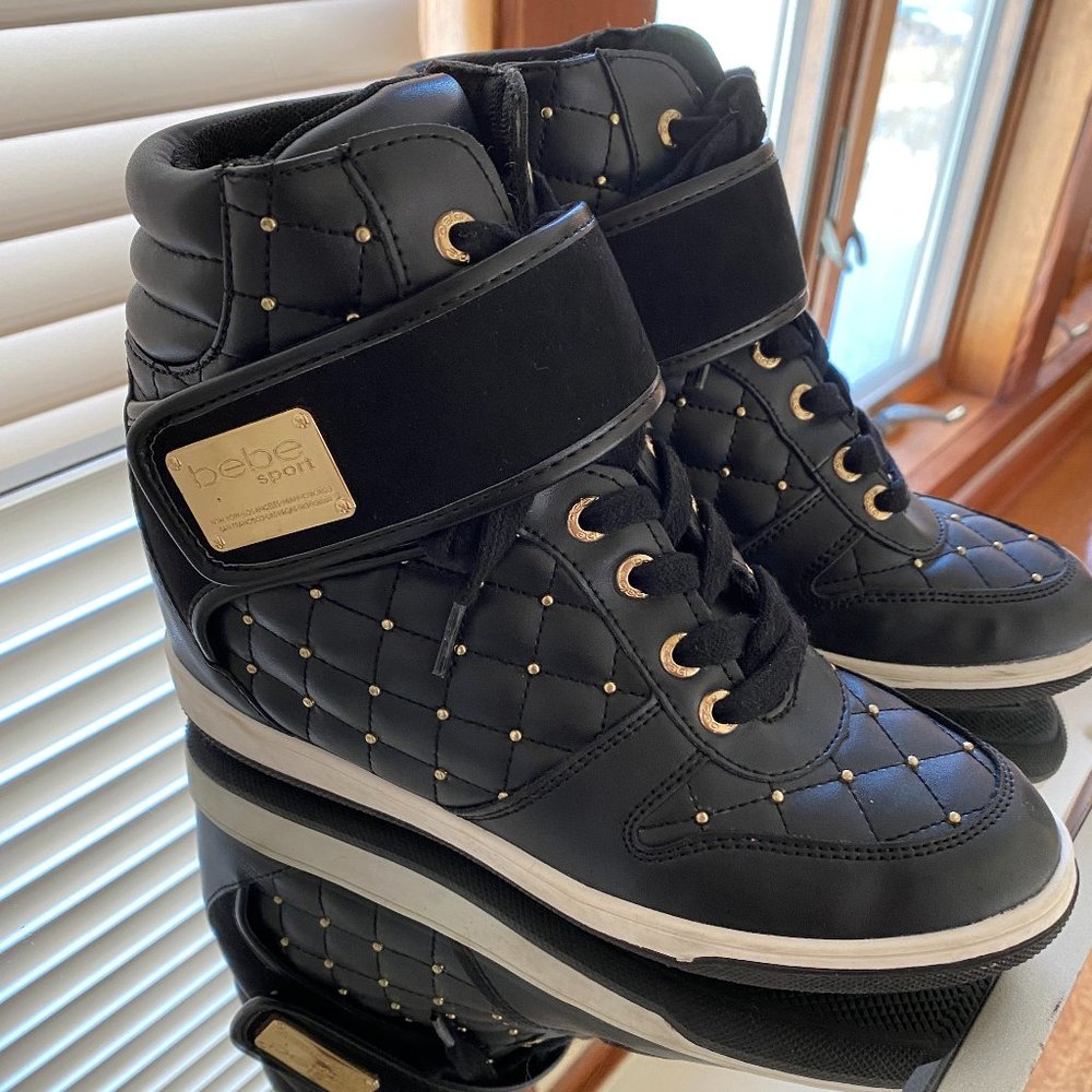 Bebe Quilted Wedge Sneakers, Faux Leather w/ Gold